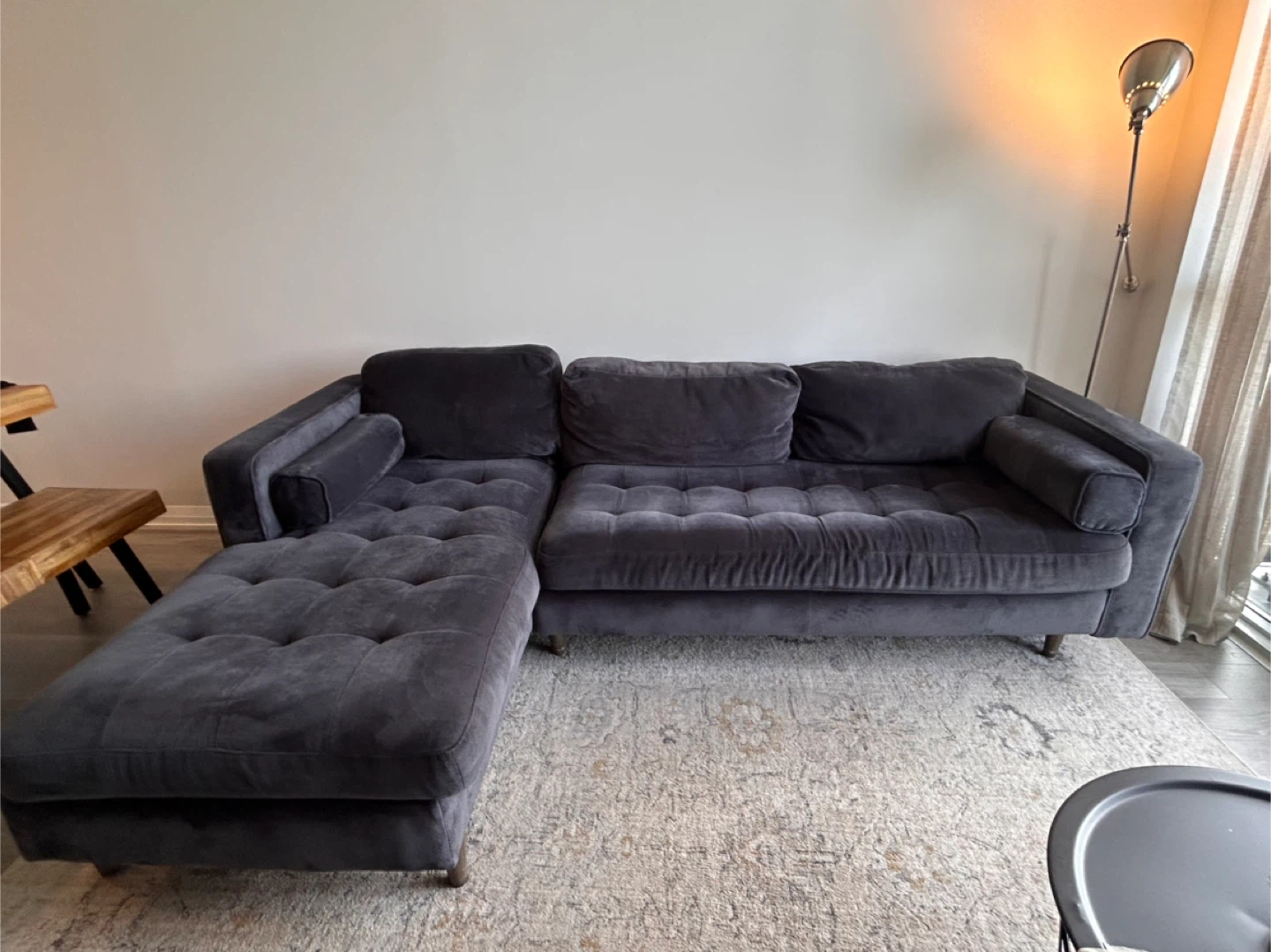 Beautiful Blue/Grey Velvet Tufted Sectional Sofa with Chaise - photo 4