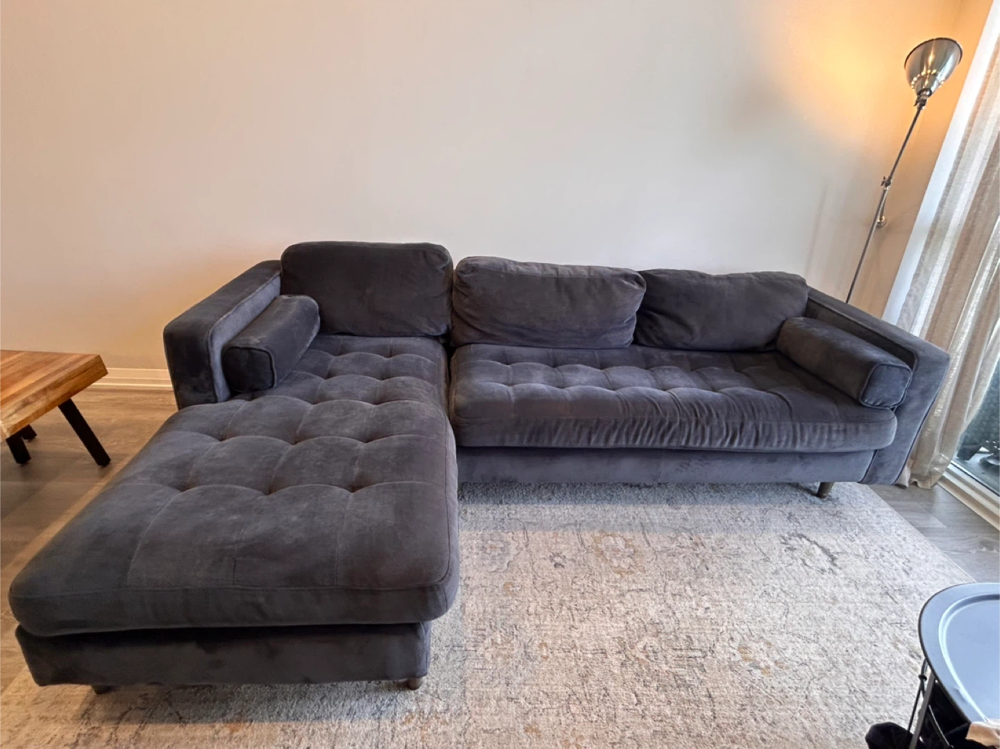 Beautiful Blue/Grey Velvet Tufted Sectional Sofa with Chaise - photo 5