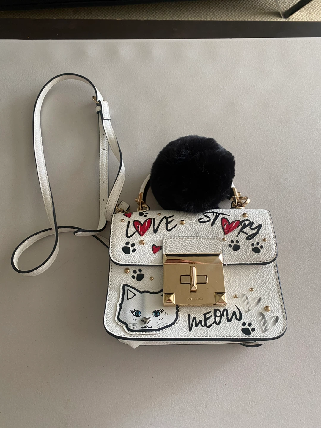 ALDO White Crossbody Bag with Cat Design