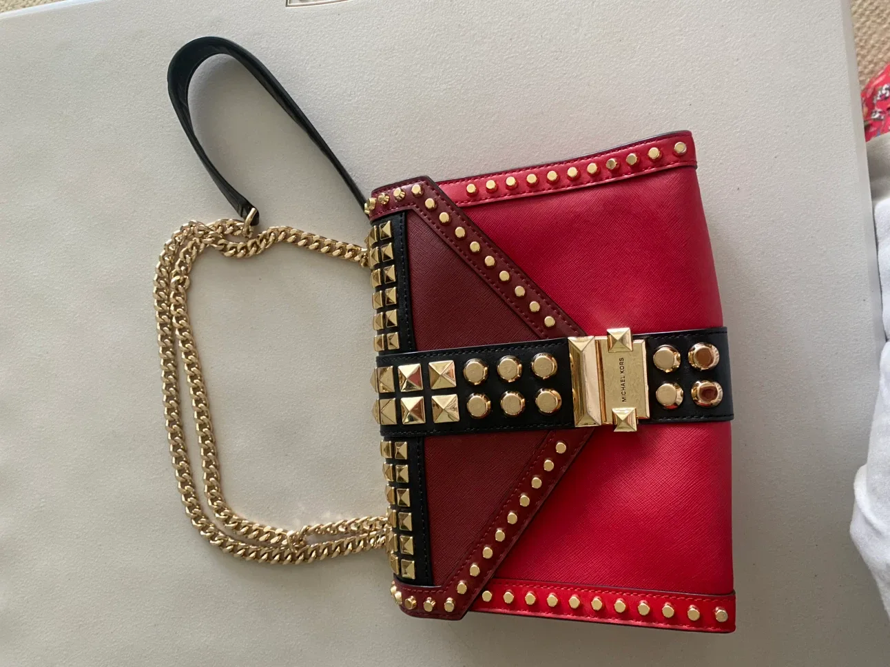 Michael Kors Red Studded Shoulder Bag