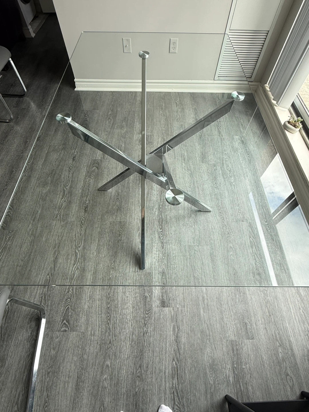 Glass Dining Table + 4 Chairs (Chrome/X-Base) - photo 3