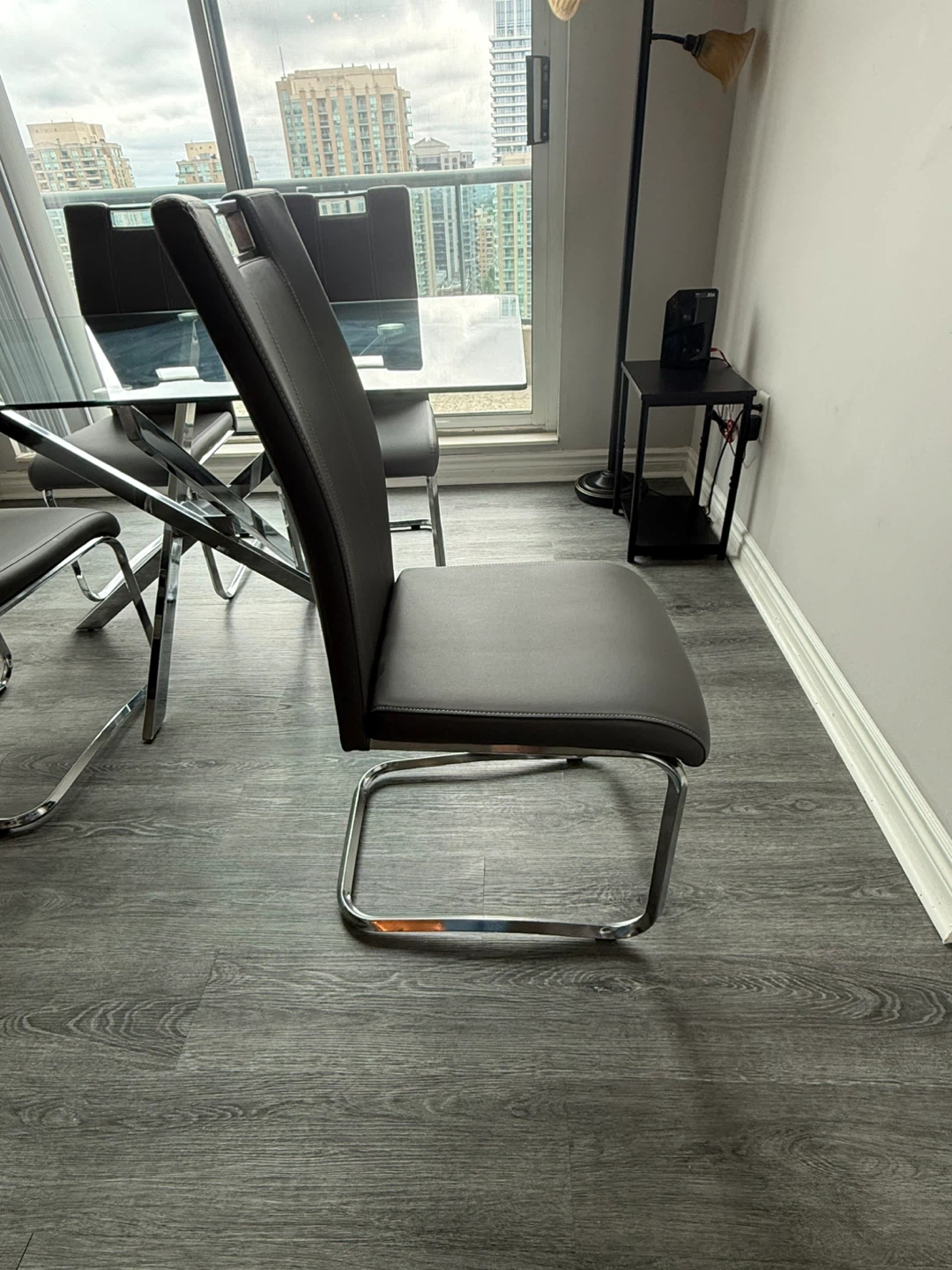 Glass Dining Table + 4 Chairs (Chrome/X-Base) - photo 4
