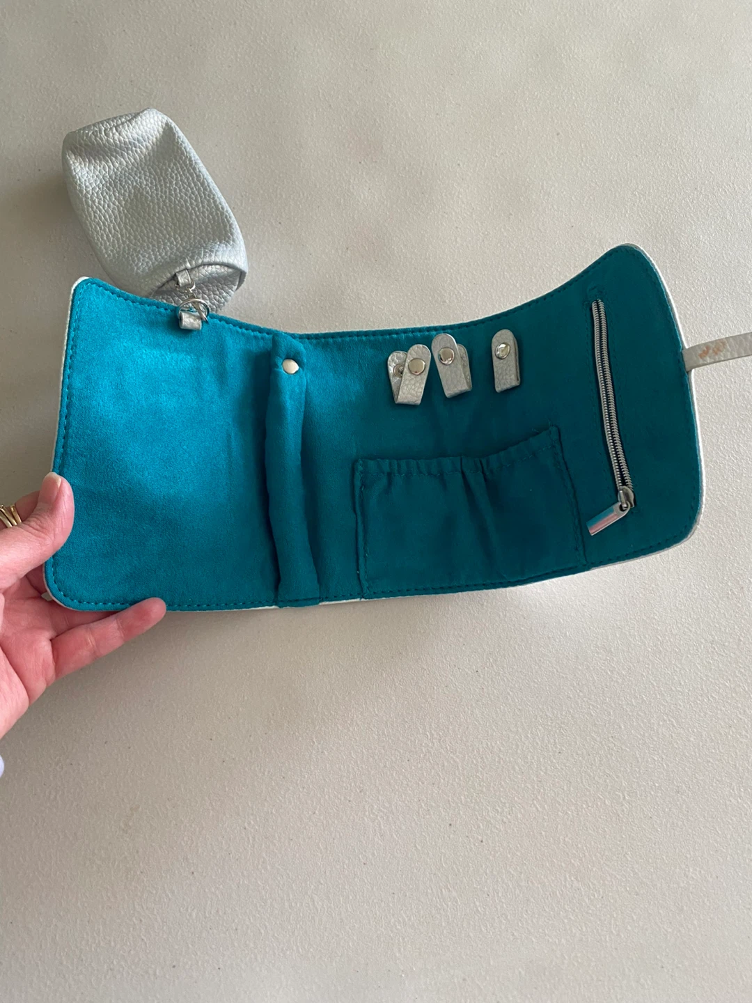 Teal Travel Jewelry Organizer with Removable Pouch