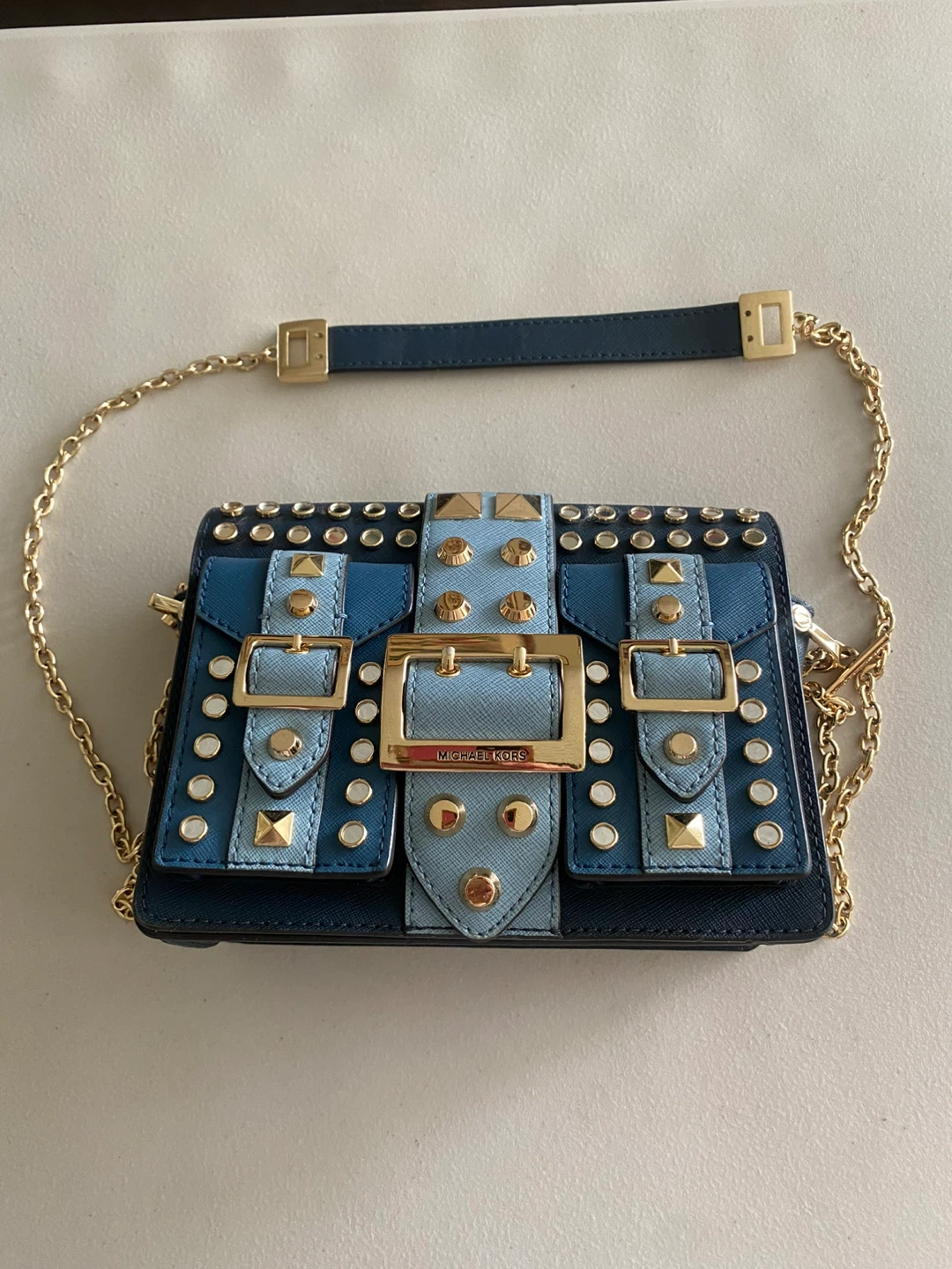 Michael Kors Studded Blue Leather Crossbody Bag