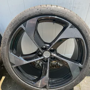 Set of 2 Black Alloy Wheels with Tires