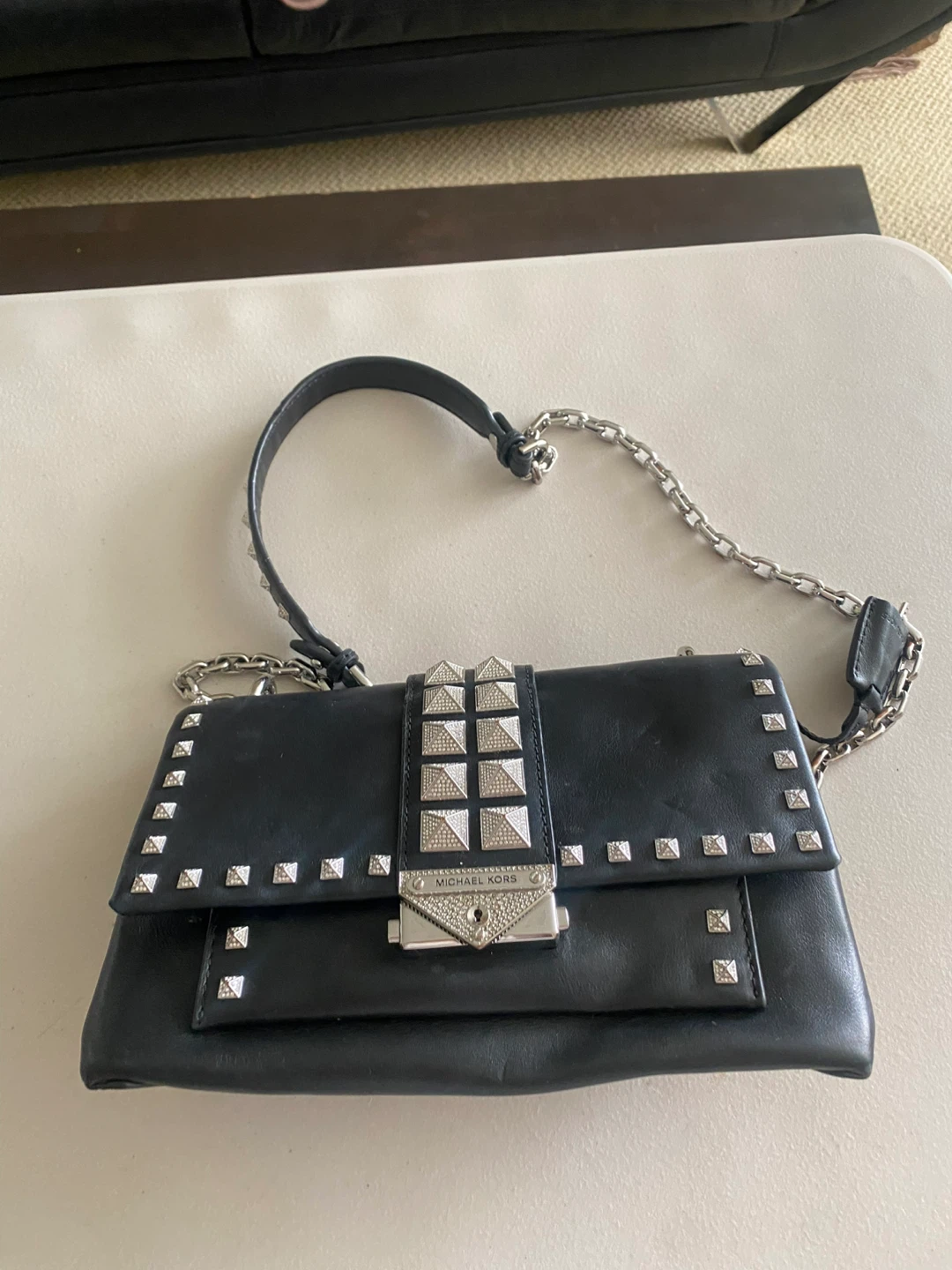 Michael Kors Black Studded Leather Shoulder Bag
