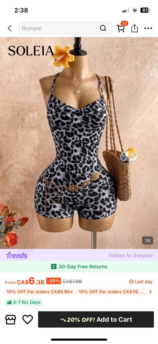 SOLEIA Leopard Print Romper XS
