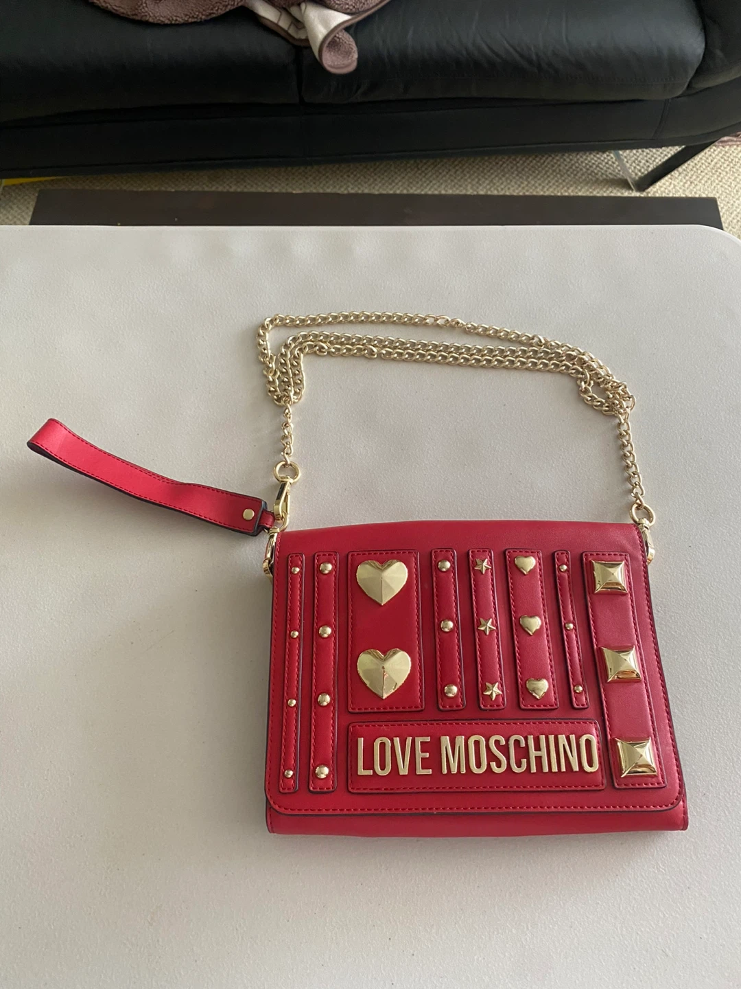 LOVE MOSCHINO Red Heart Studded Chain Bag