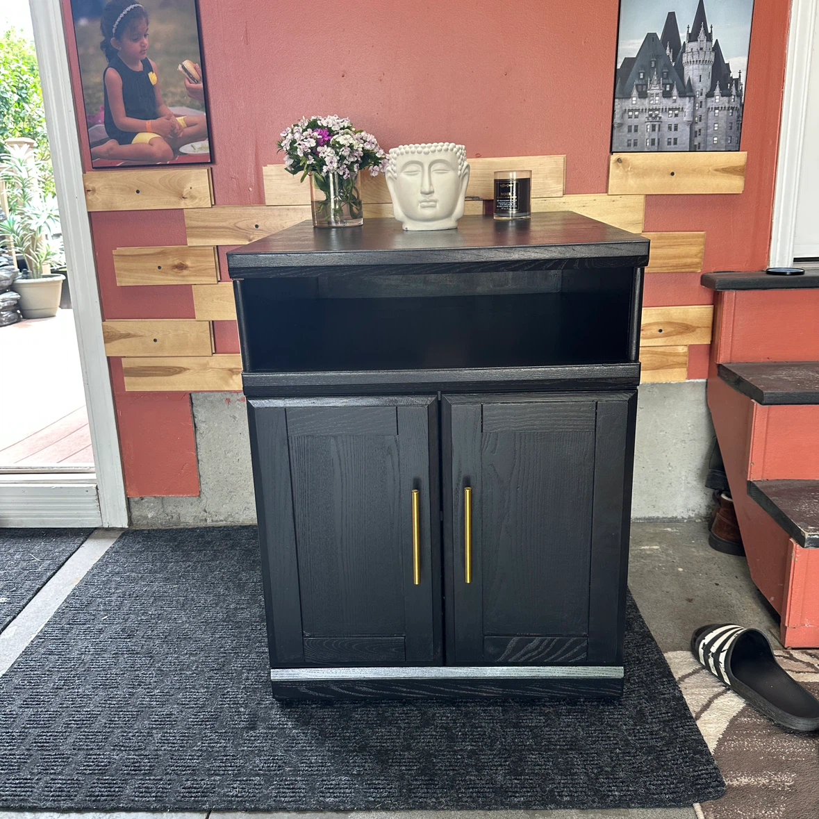 Refinished Modern Black Storage Cabinet / Coffee Bar
