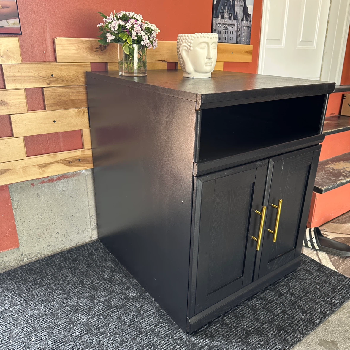 Refinished Modern Black Storage Cabinet / Coffee Bar - photo 2