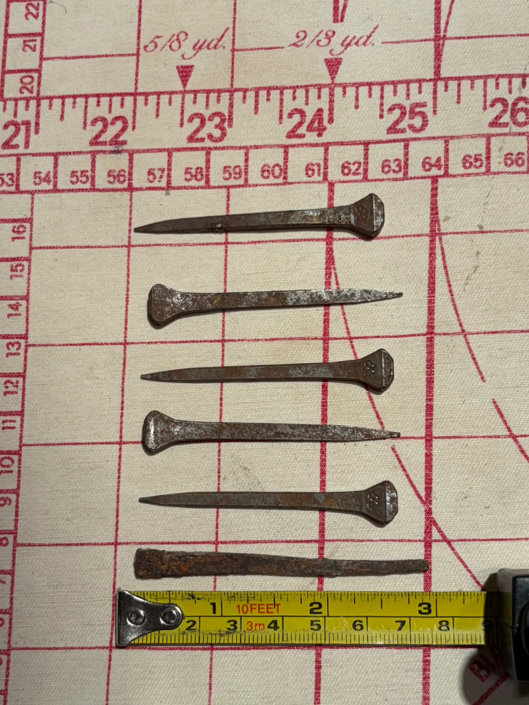 6 Rustic Antique  Hand Forged MUSTAD Horseshoe Nails ! - photo 3