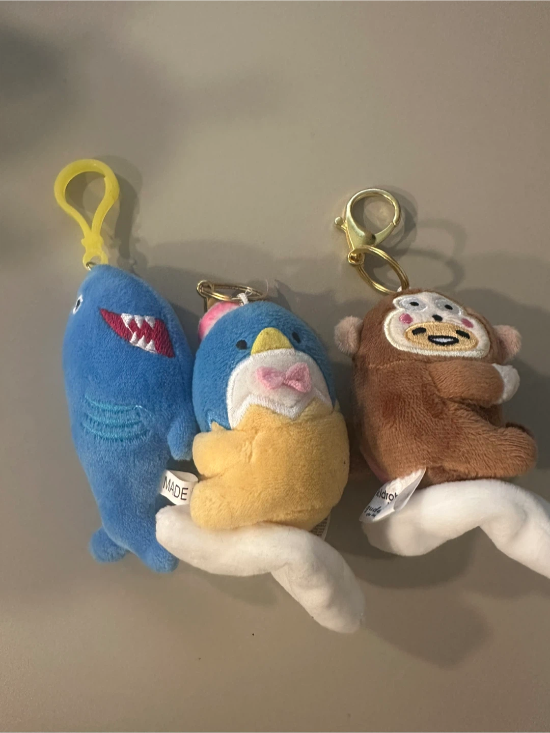 Plush Keychain Charms - Shark, Penguin, Monkey