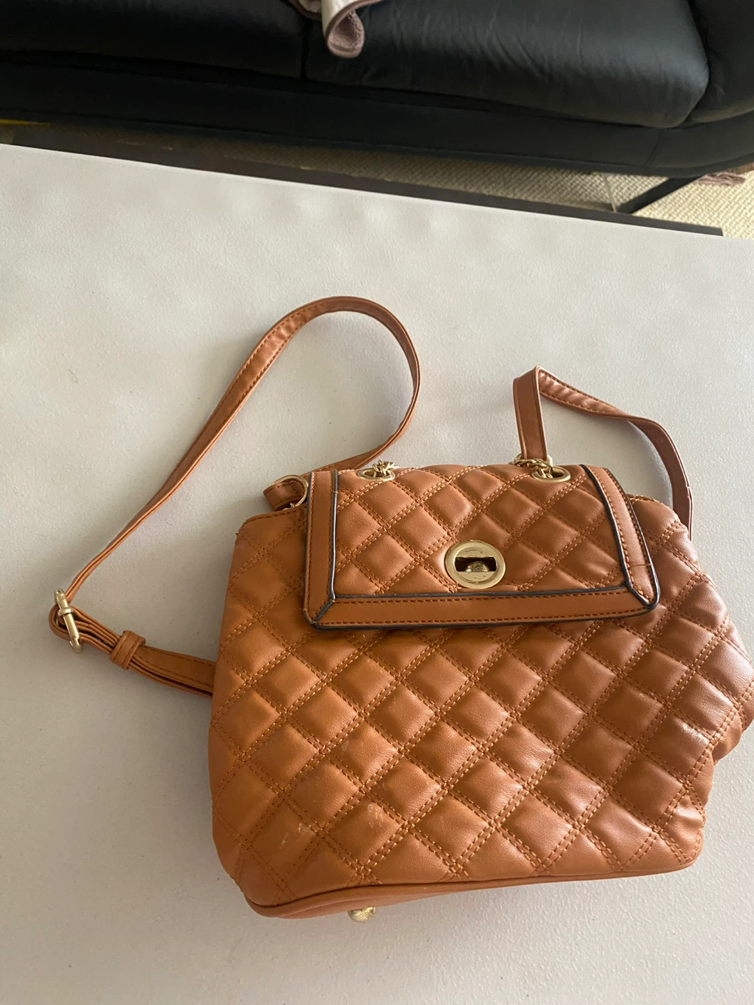Quilted Brown Faux Leather Backpack Purse