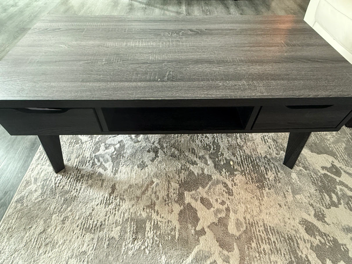 Grey Wood-Grain Coffee Table with Storage — Moving Sale