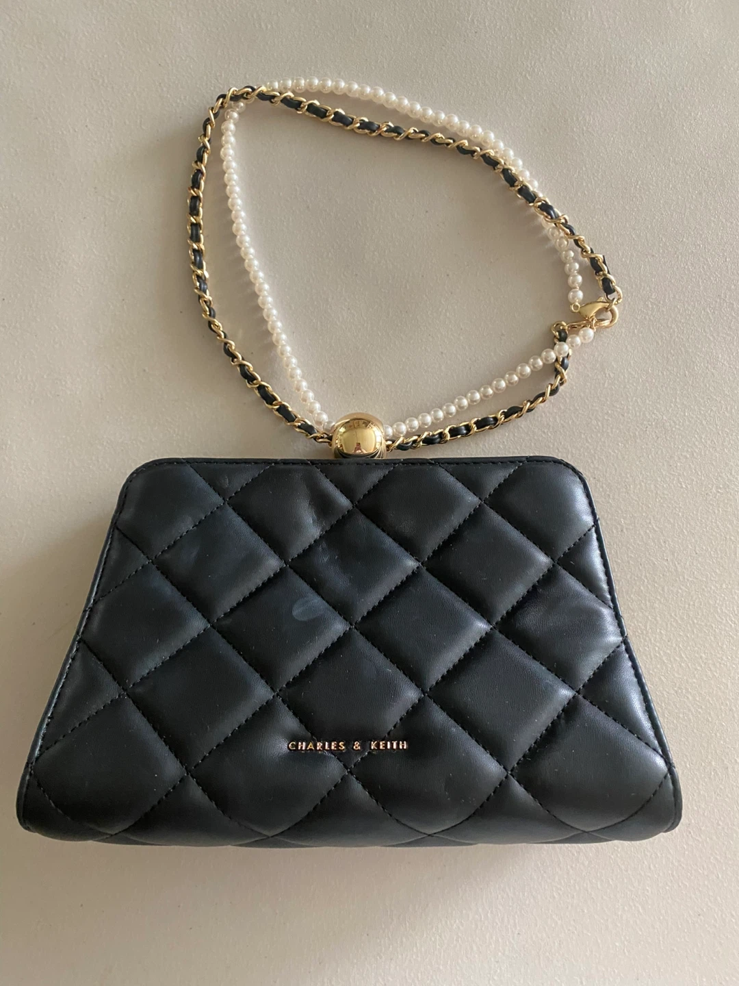 Charles & Keith Quilted Clutch with Pearl Chain