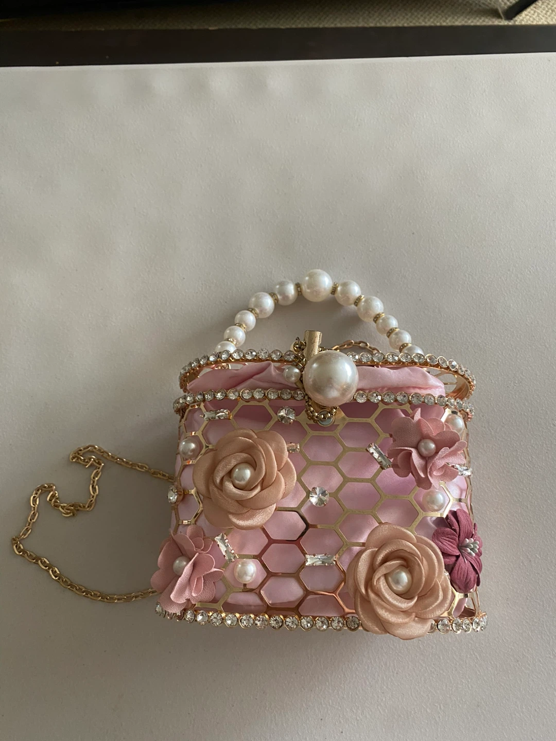 Pink Beaded Flower Handbag