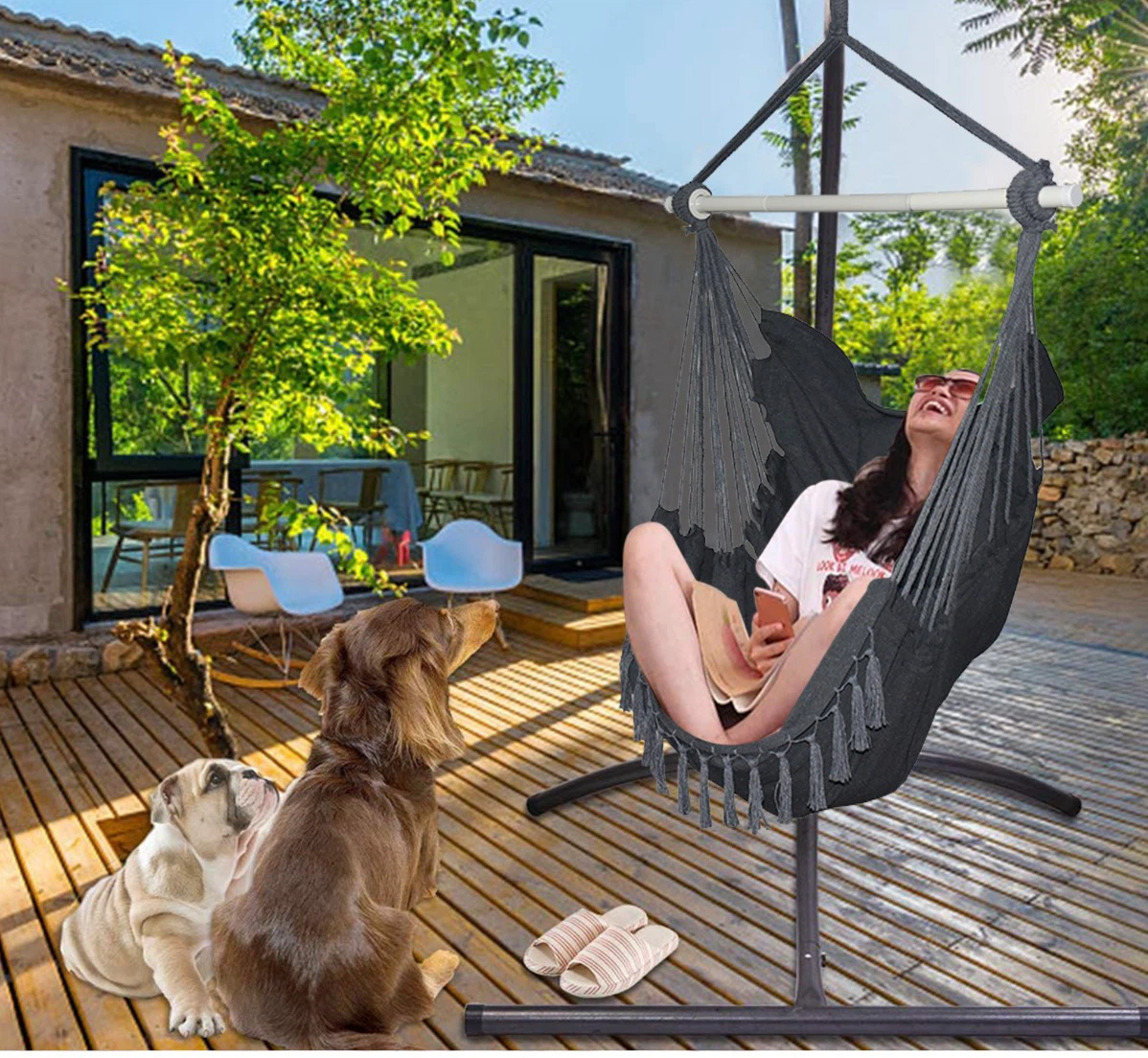 Segmart Hammock Chair with Detachable Metal Support Bar, Gray - photo 2