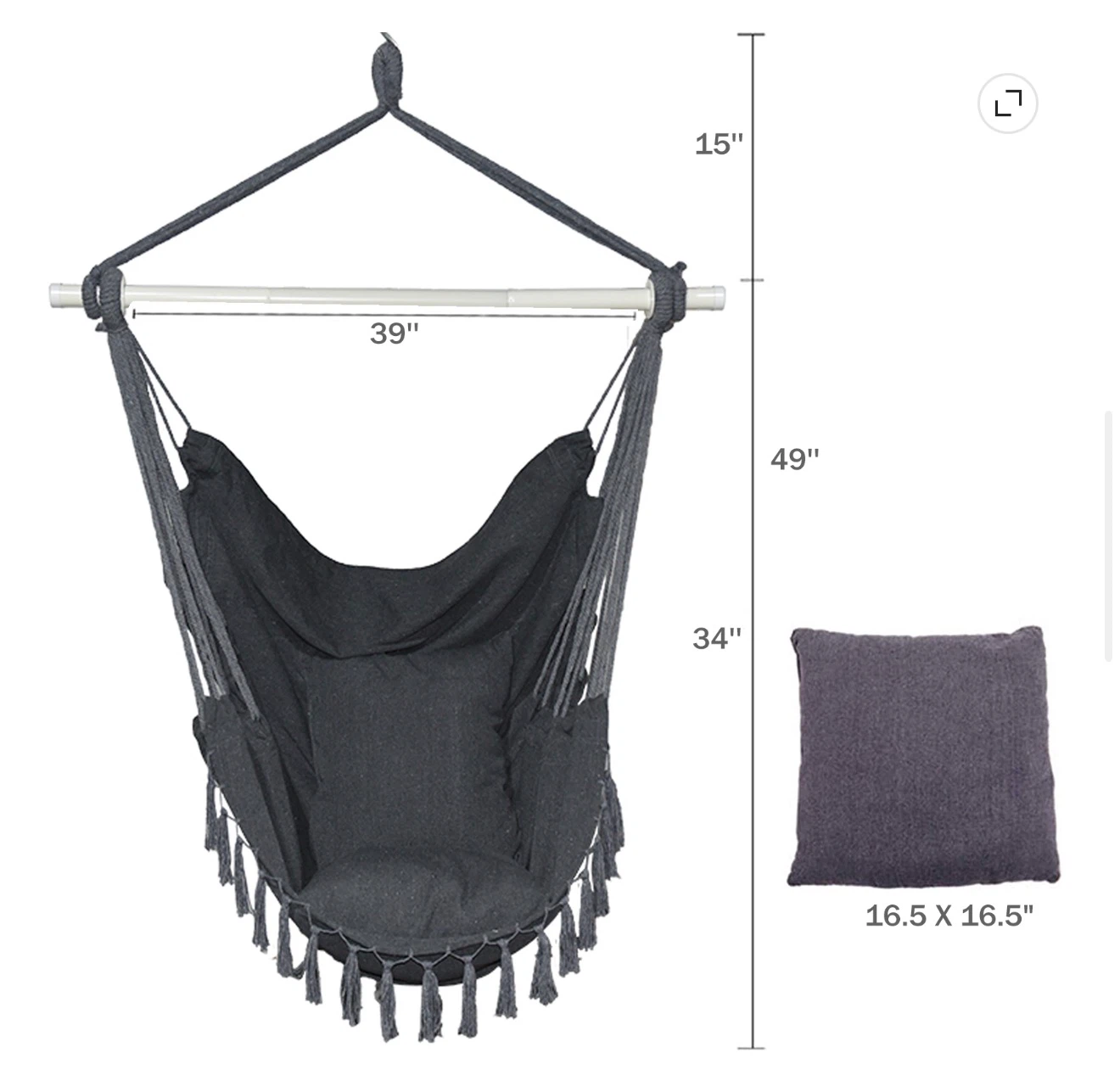 Segmart Hammock Chair with Detachable Metal Support Bar, Gray - photo 3