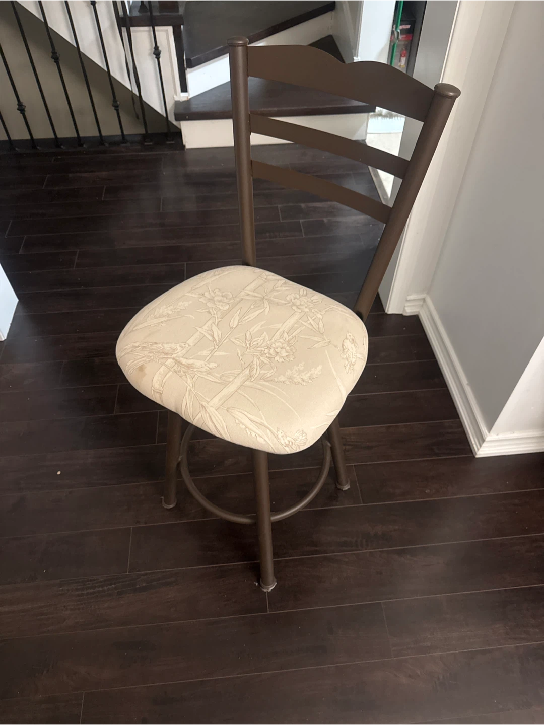 Upholstered Bar Stool with Floral/Bird Pattern