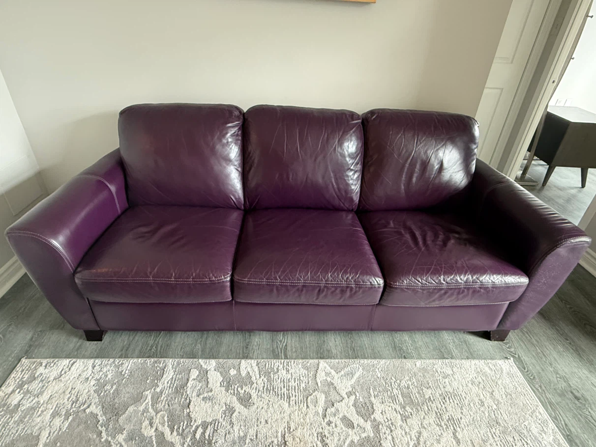 Purple Genuine Leather 3-Seater Sofa — Moving Sale