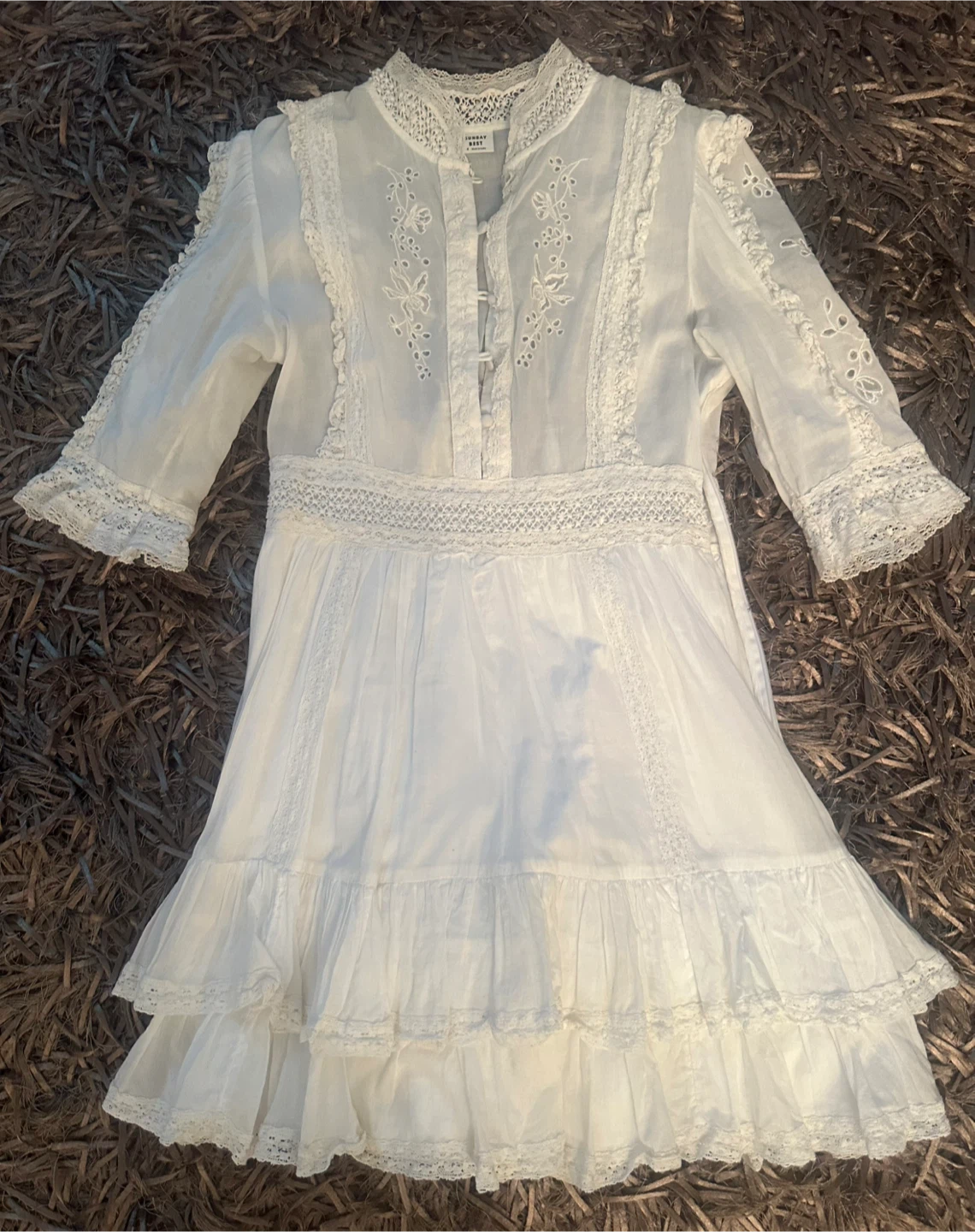 Aritzia White Embroidered Lace Dress