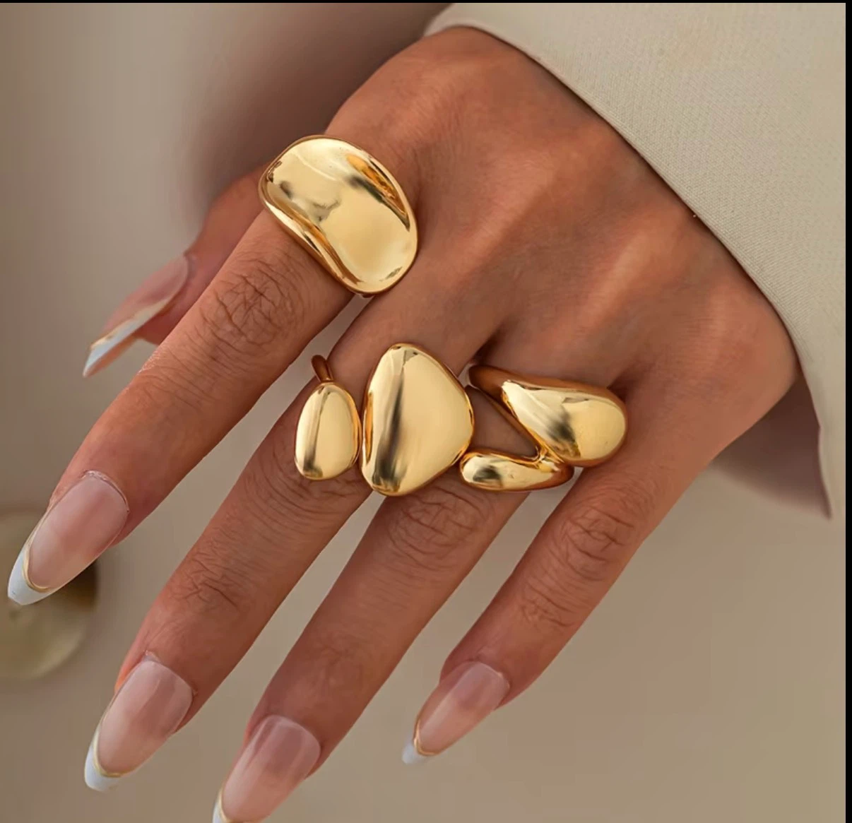 Golden Chunky Dome Ring Set (3 Pieces)