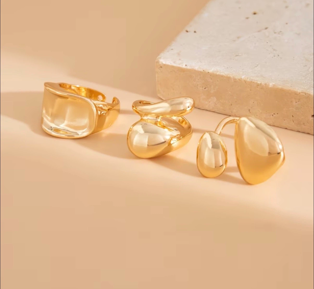 Golden Chunky Dome Ring Set (3 Pieces) - photo 2