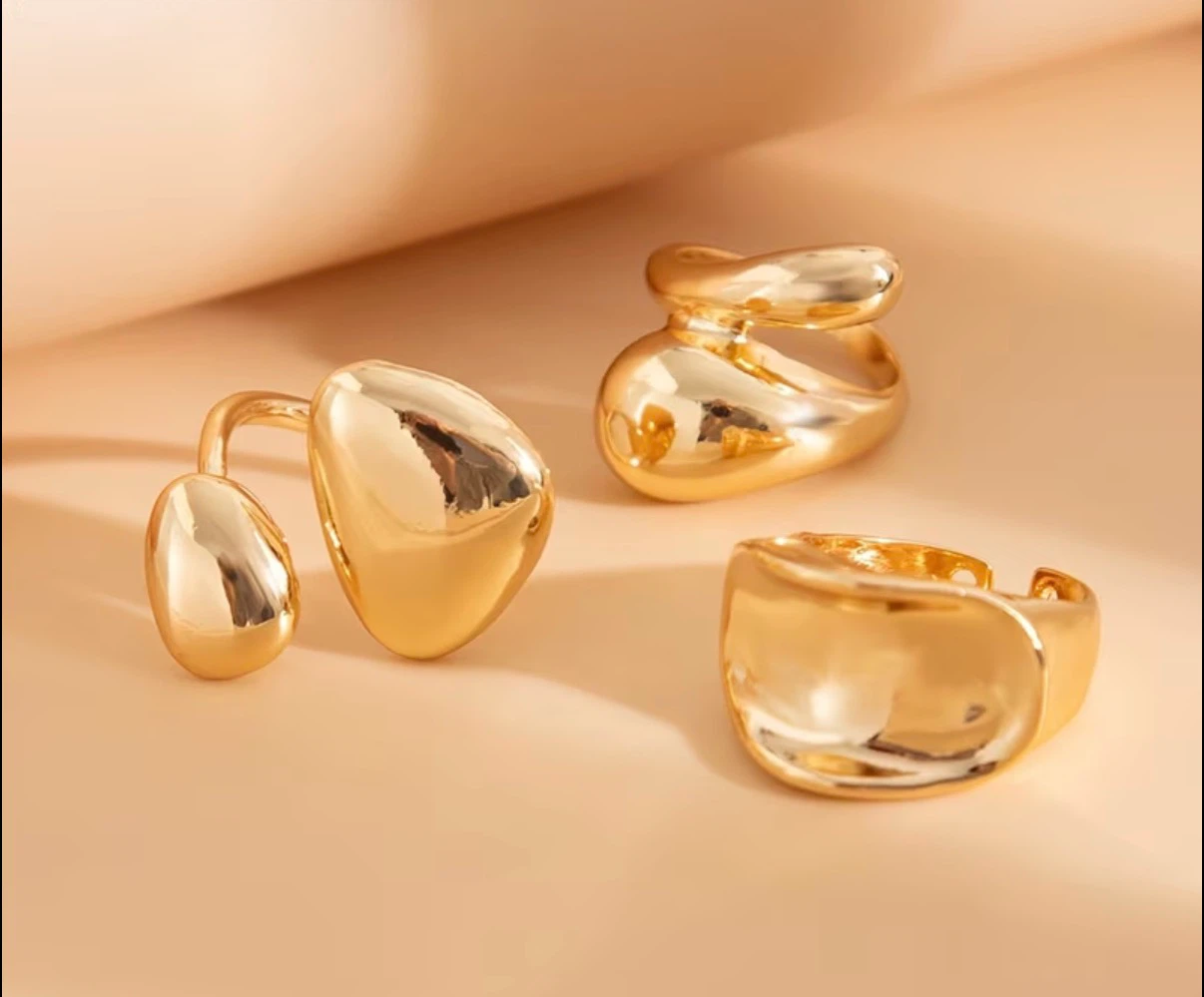 Golden Chunky Dome Ring Set (3 Pieces) - photo 3