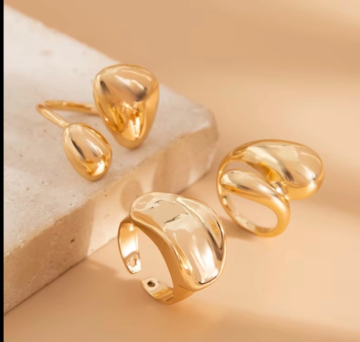 Golden Chunky Dome Ring Set (3 Pieces) - photo 4
