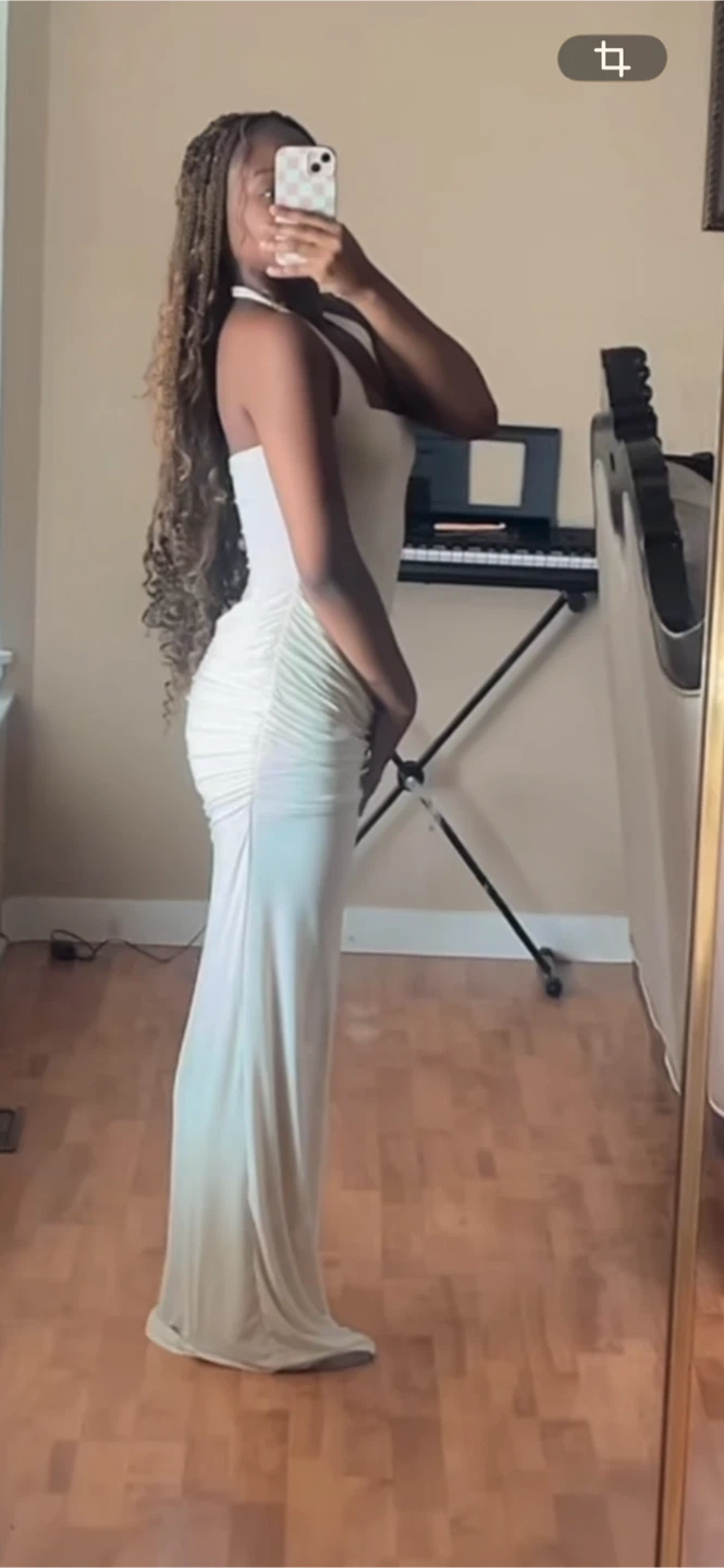 White Halter Neck Maxi Dress - photo 3