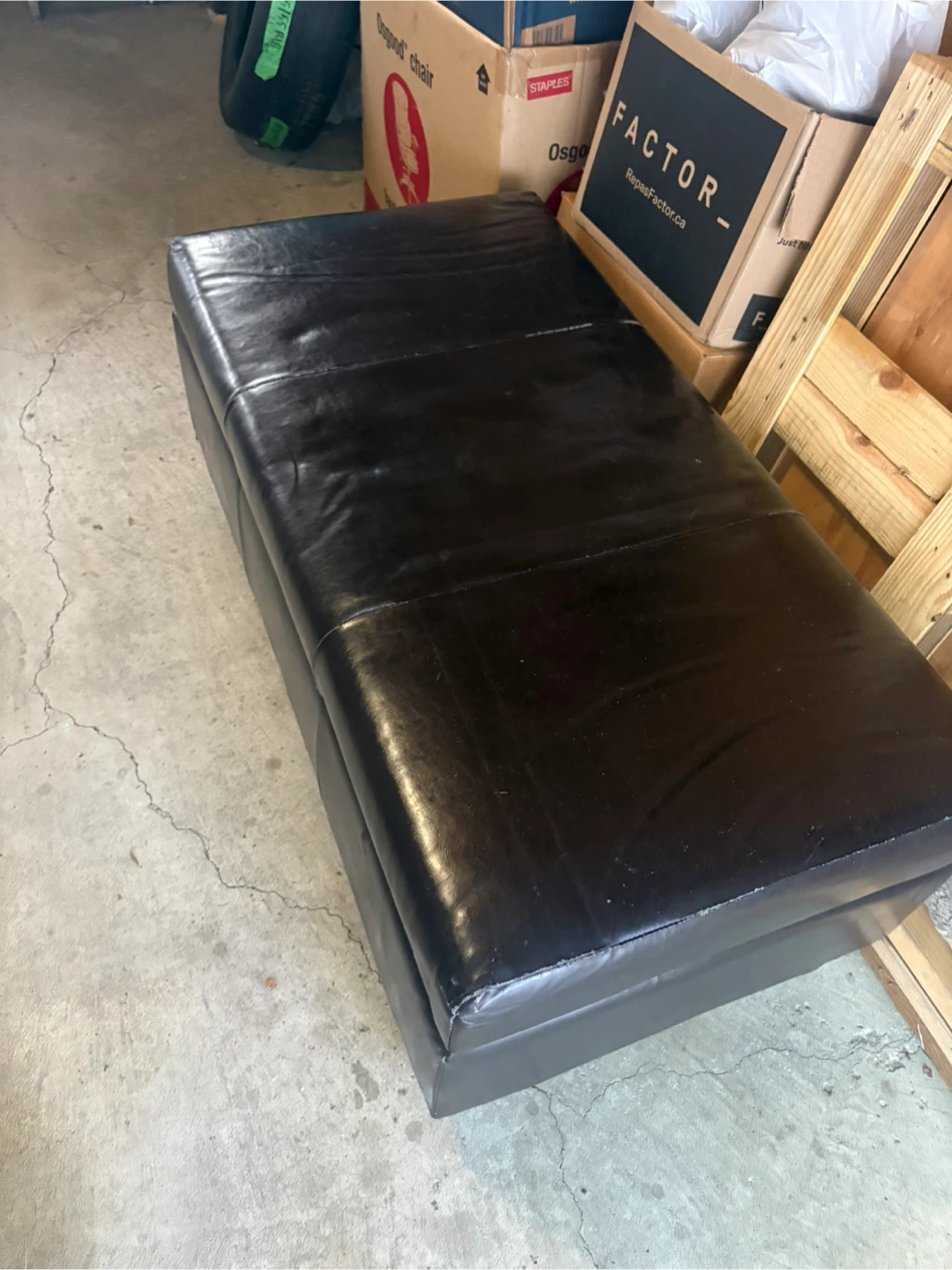 Black Faux Leather Storage Ottoman Bench