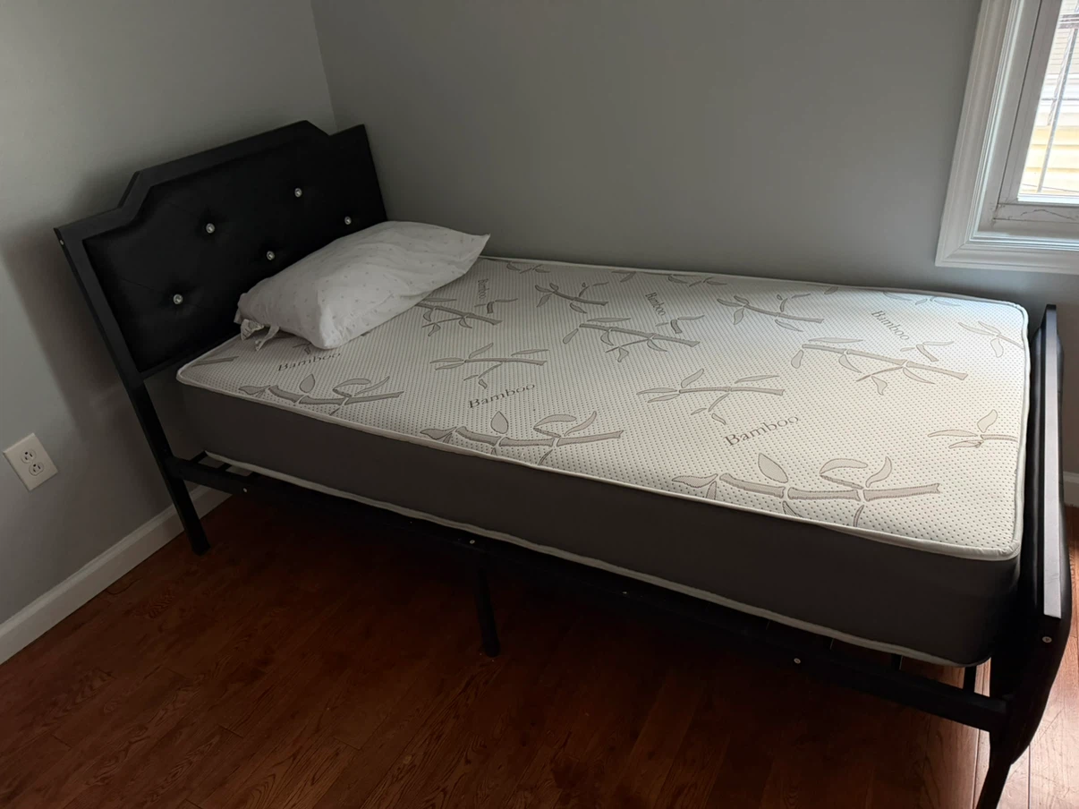 Twin Bamboo Mattress with Black Upholstered Headboard