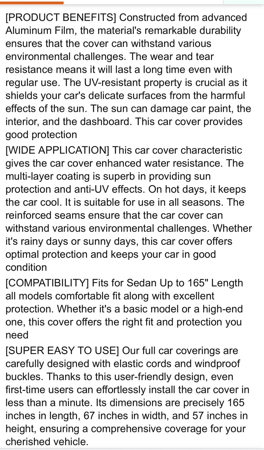 Waterproof Car Cover with Zipper - 165" - photo 3