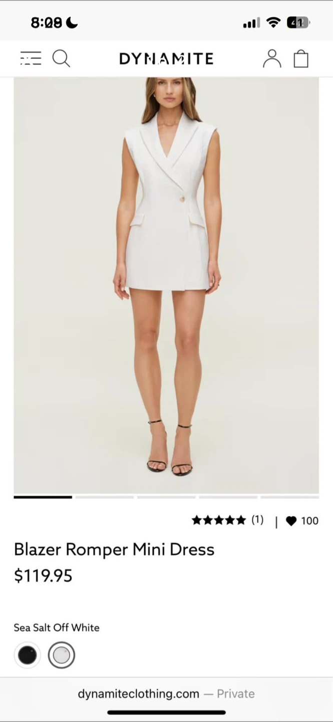 Dynamite Blazer Romper Mini Dress Sea Salt Off White