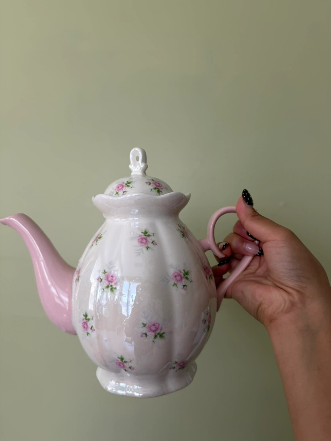 Floral Teapot with Pink Handle and Spout - photo 2