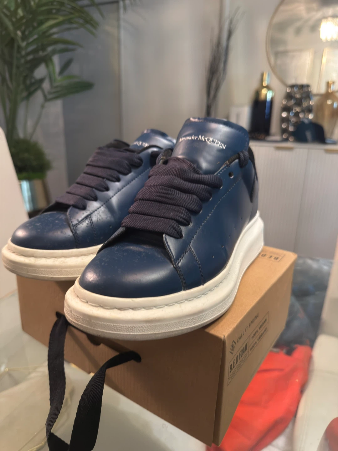 Alexander McQueen Navy Leather Oversized Sneaker