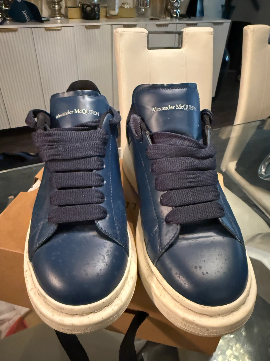 Alexander McQueen Navy Leather Oversized Sneaker - photo 2