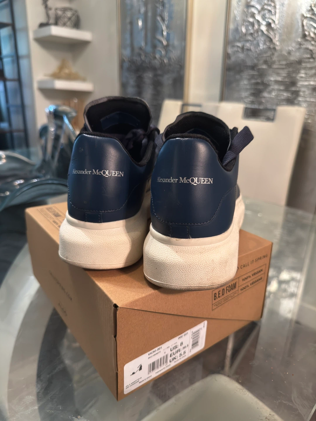 Alexander McQueen Navy Leather Oversized Sneaker - photo 3