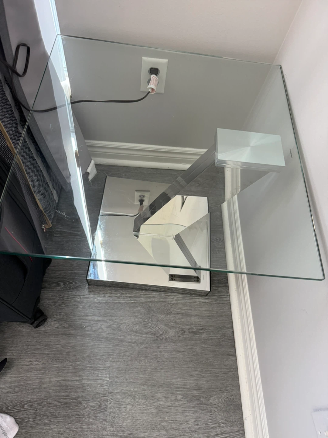 Glass-Top Side Table with Mirrored Chrome Base — Moving Sale - photo 2