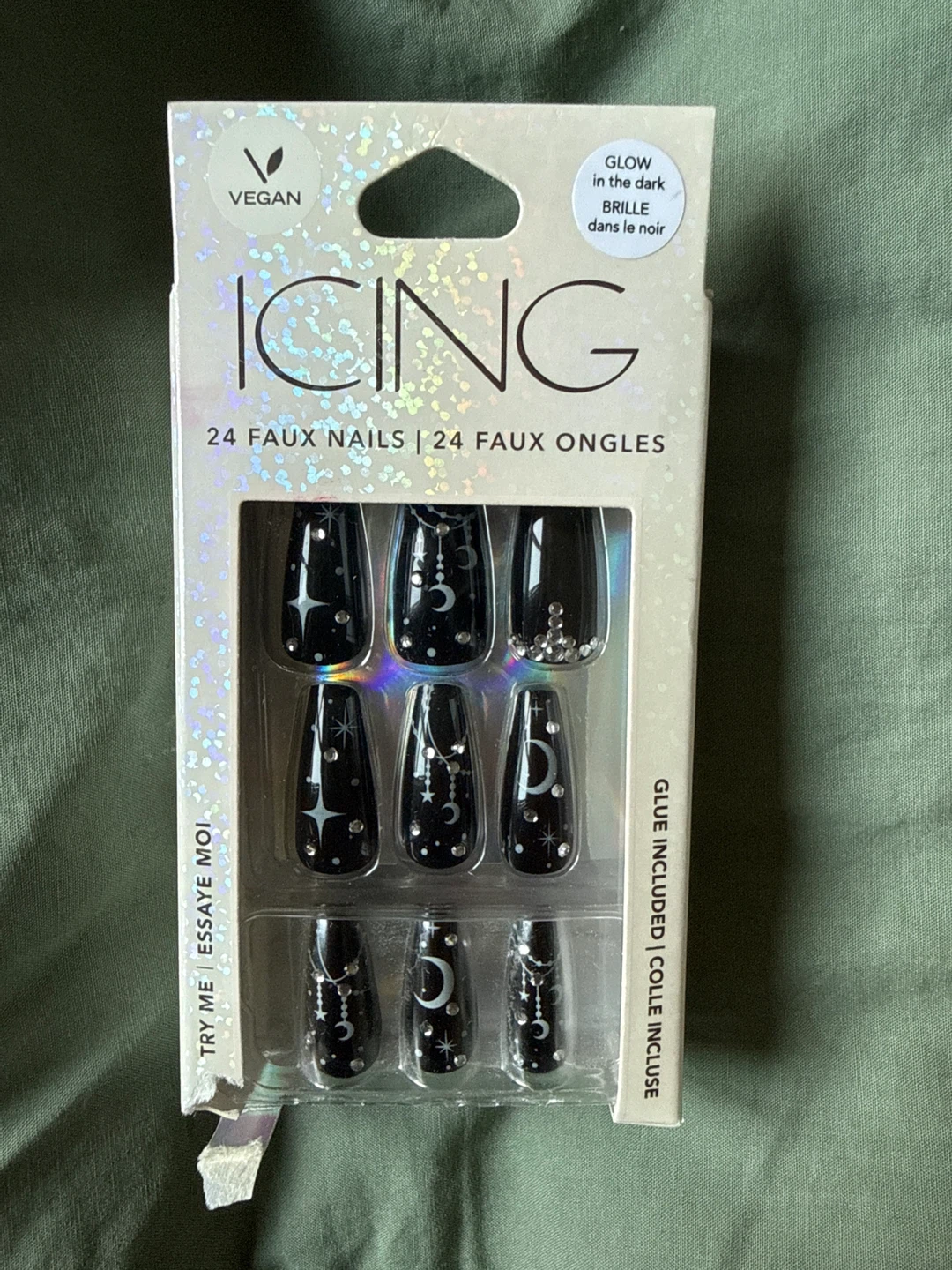 ICING 24 Faux Nails - Black Celestial Design