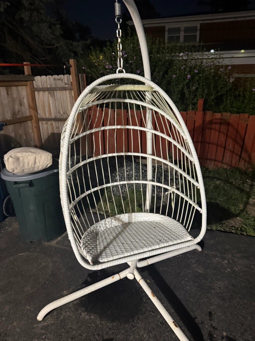 White Wicker Hanging Egg Chair with Stand