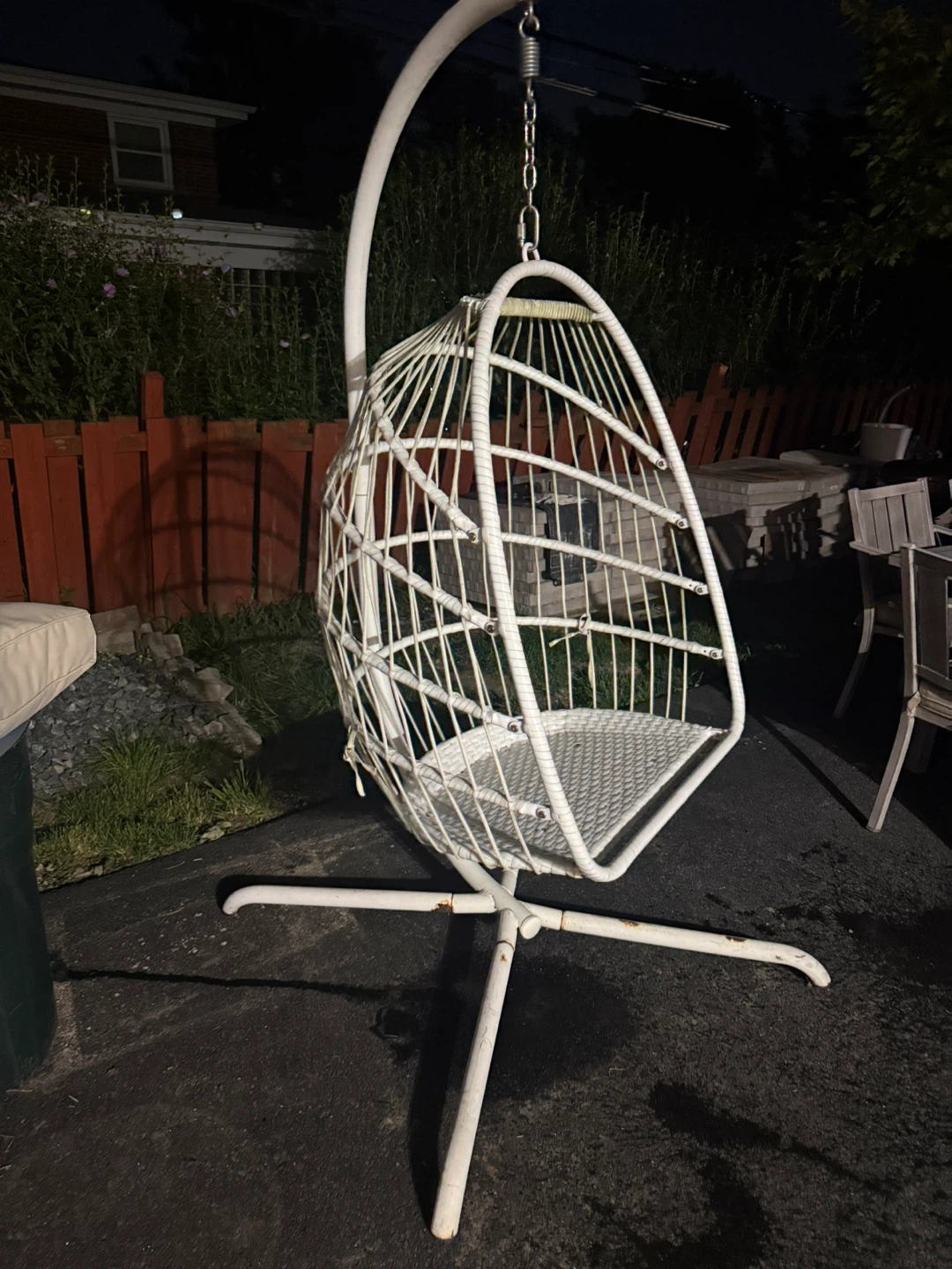 White Wicker Hanging Egg Chair with Stand - photo 2