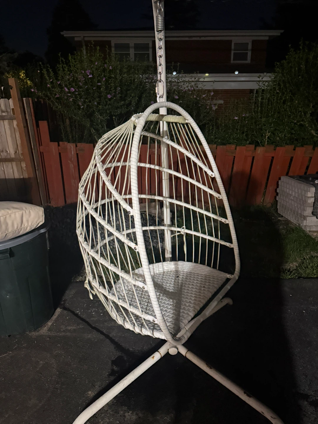 White Wicker Hanging Egg Chair with Stand - photo 3