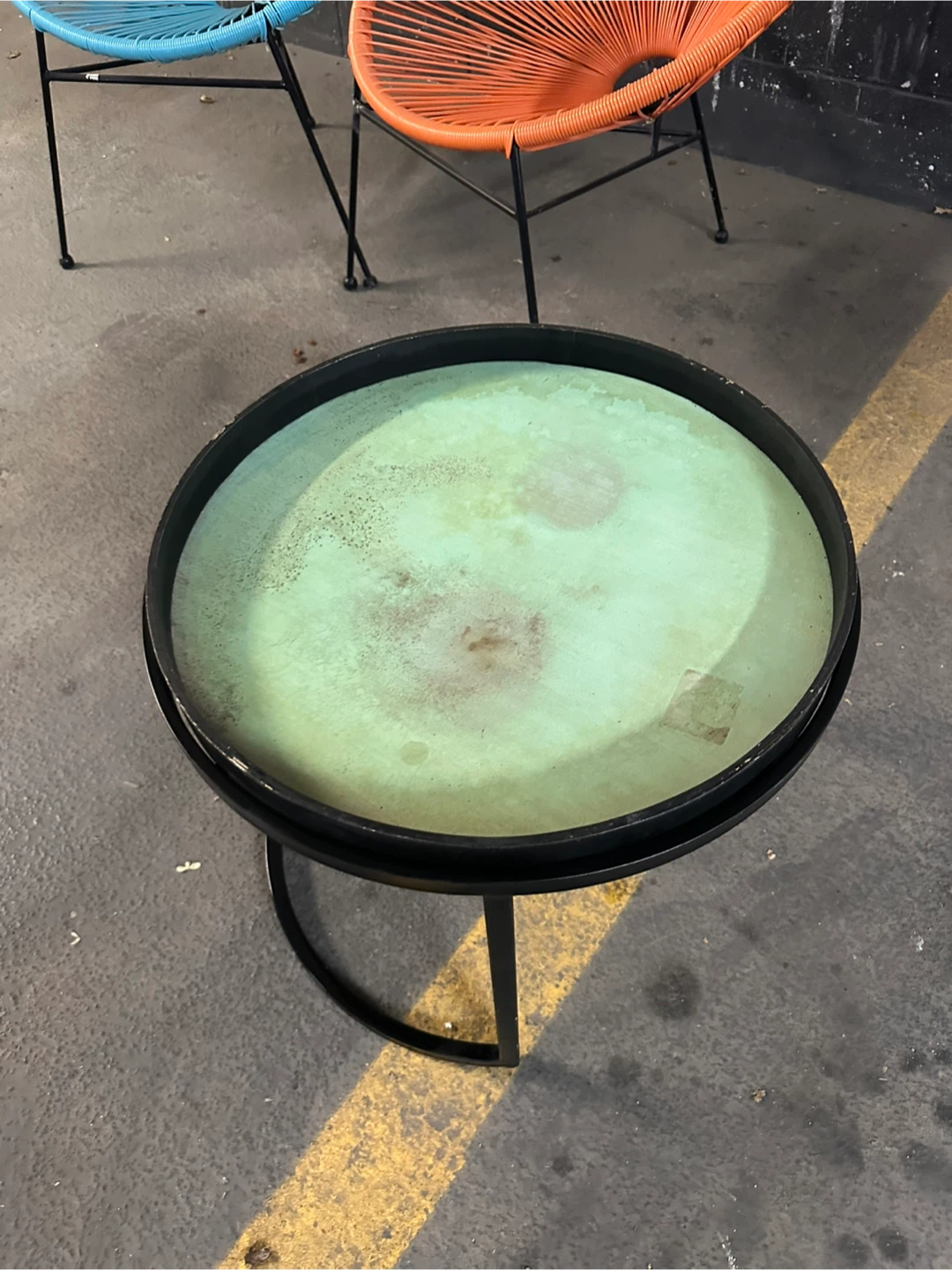 Round Metal Side Table with Green Top