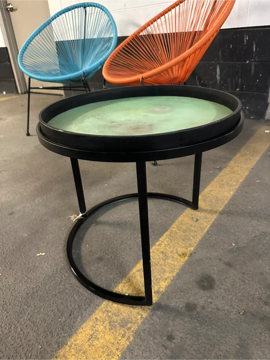 Round Metal Side Table with Green Top - photo 2