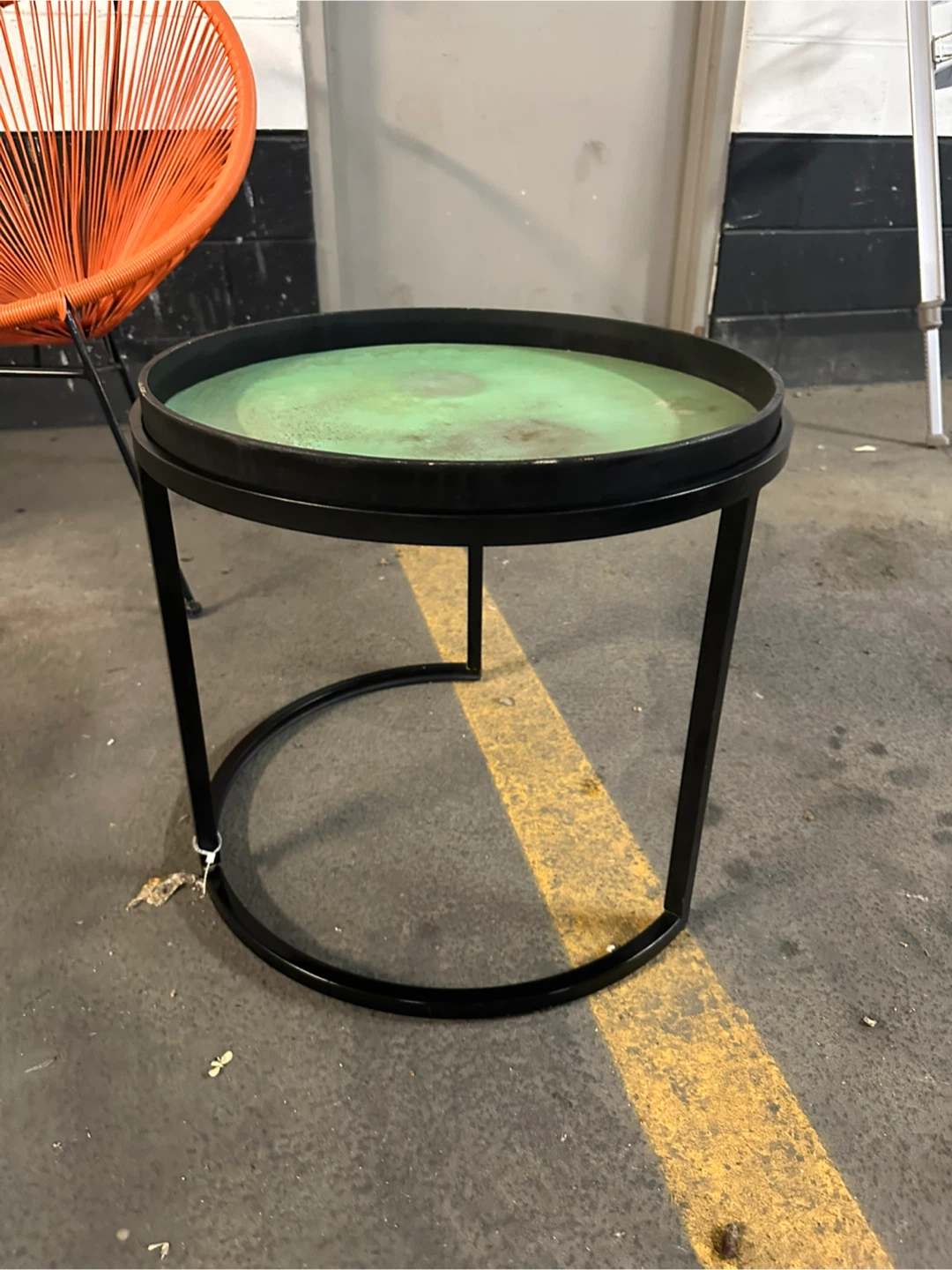 Round Metal Side Table with Green Top - photo 3