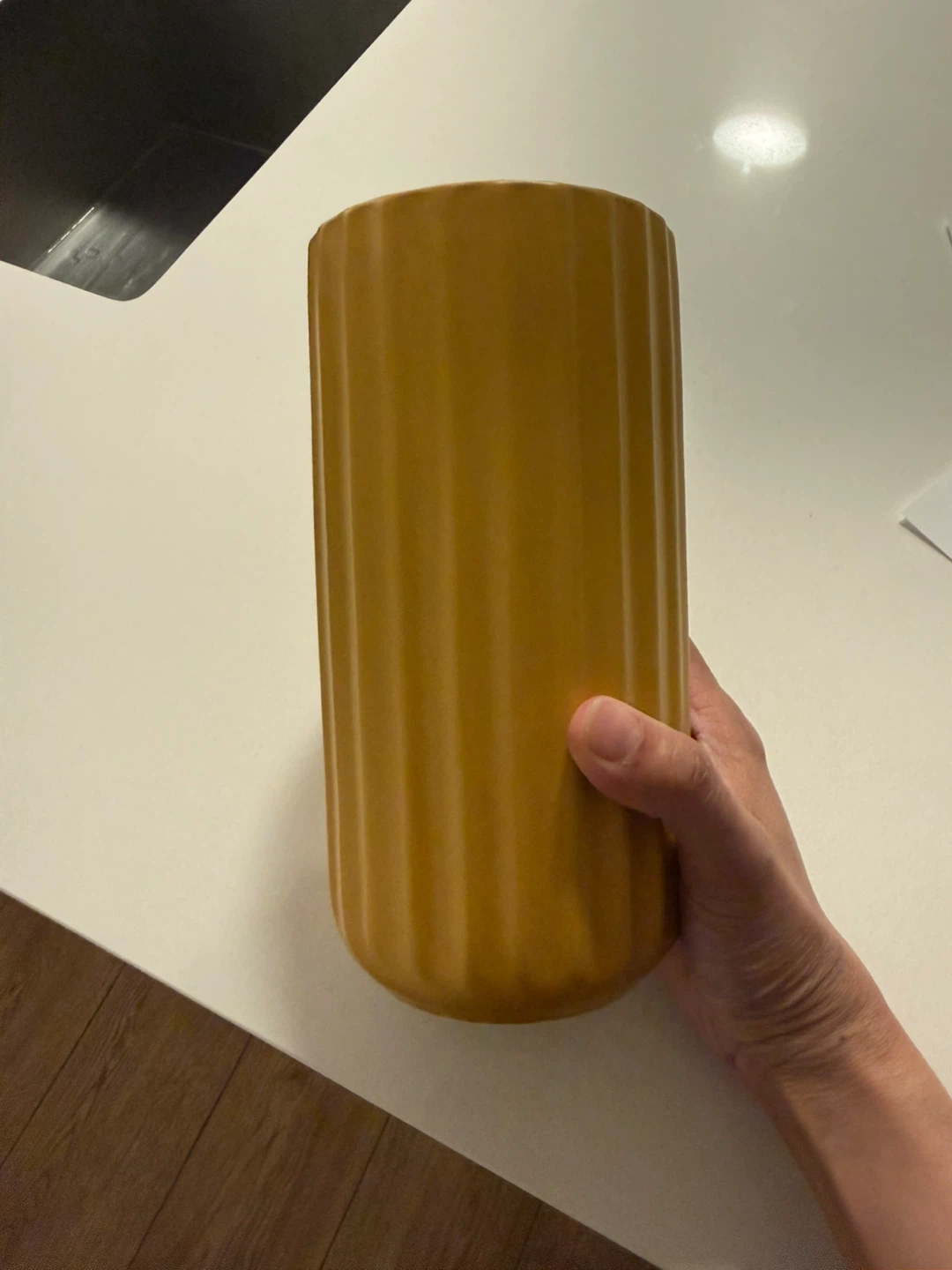 Yellow Ceramic Ribbed Vase
