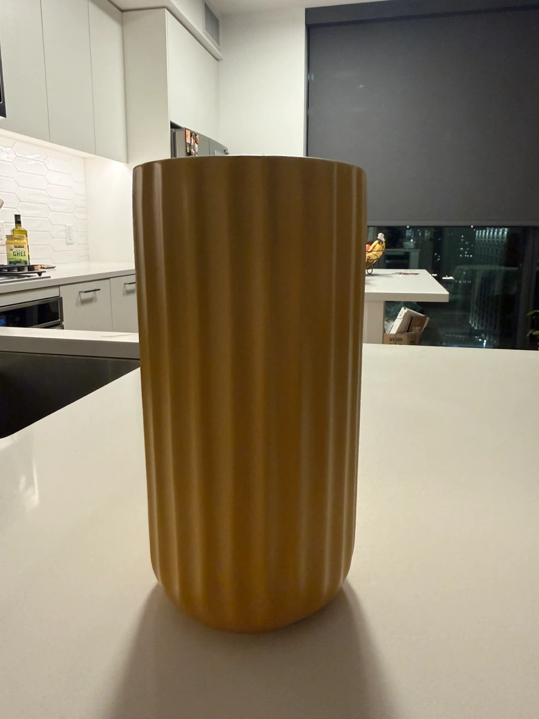 Yellow Ceramic Ribbed Vase - photo 3