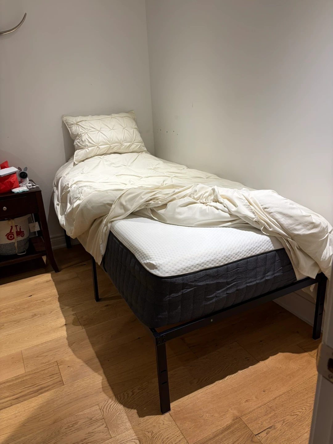 Twin XL bed with frame and bedding included