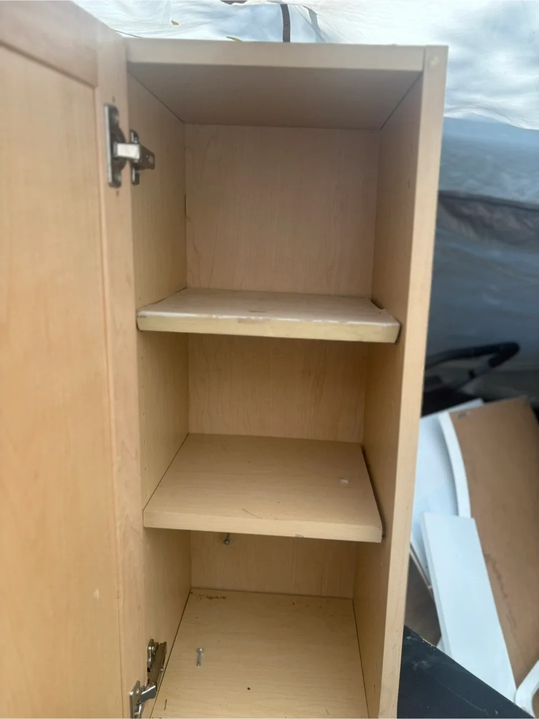 Light Wood Cabinet Door with Shelving Unit